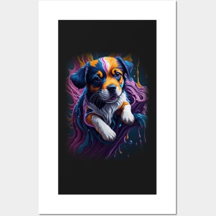 Splash Art of a Cute Colorful Cosmic Puppy Posters and Art